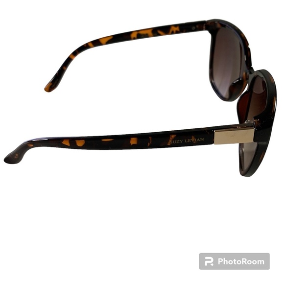 Suzy Levian Tortoise Shell Sunglasses Brown Polarized Oversized Gold Trim - Picture 3 of 7